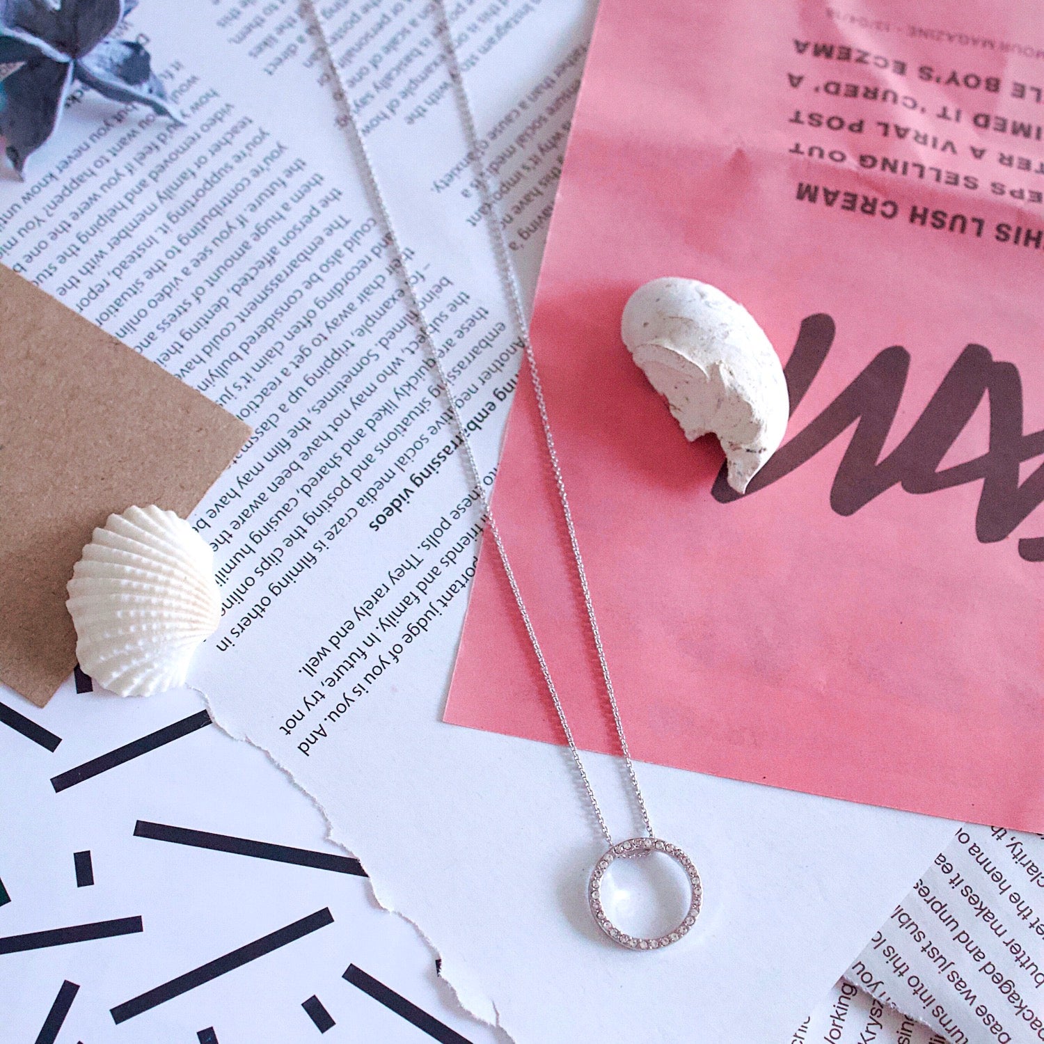 Short Necklace with Circle Sparkle Pendant image 0