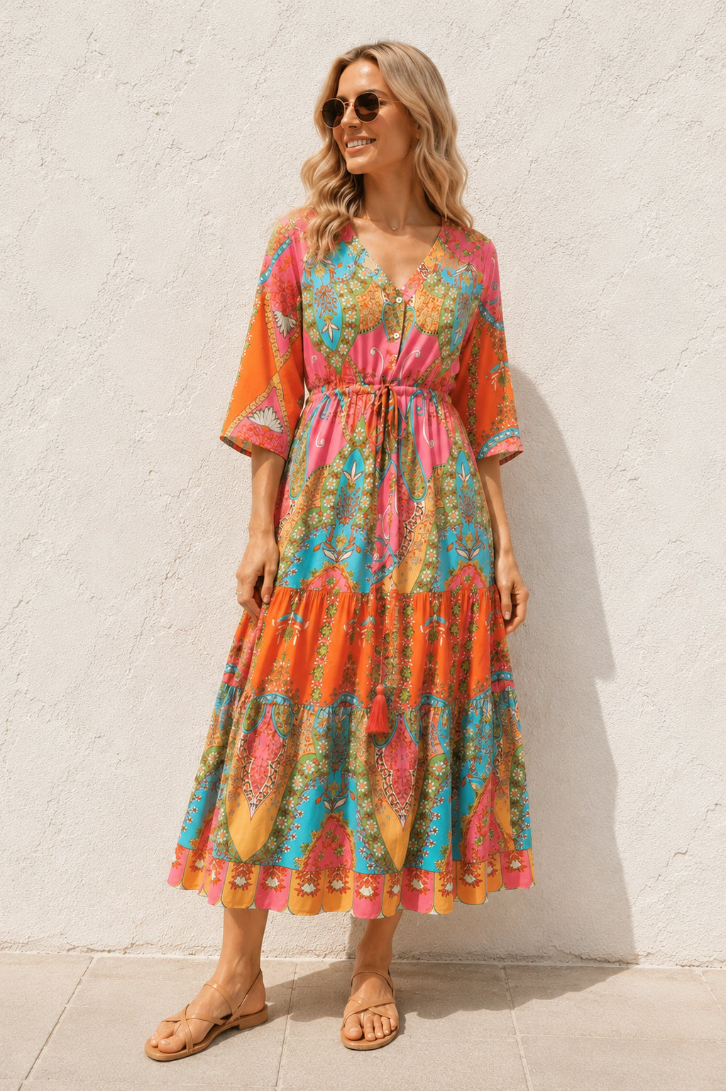 Sadie Coral Turquoise Midi Dress image 4