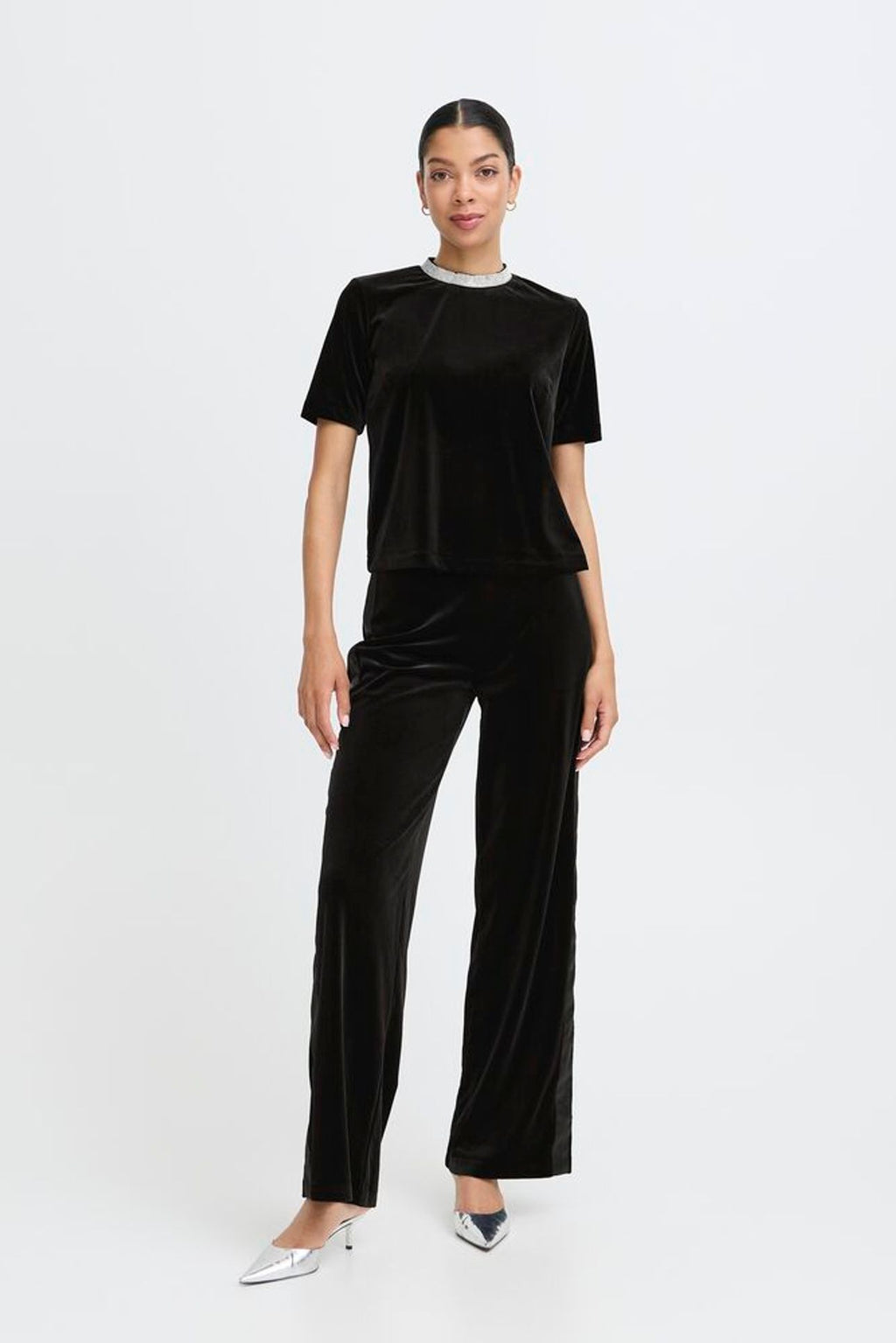 B Young Diamante Trim Velvet Top image 2