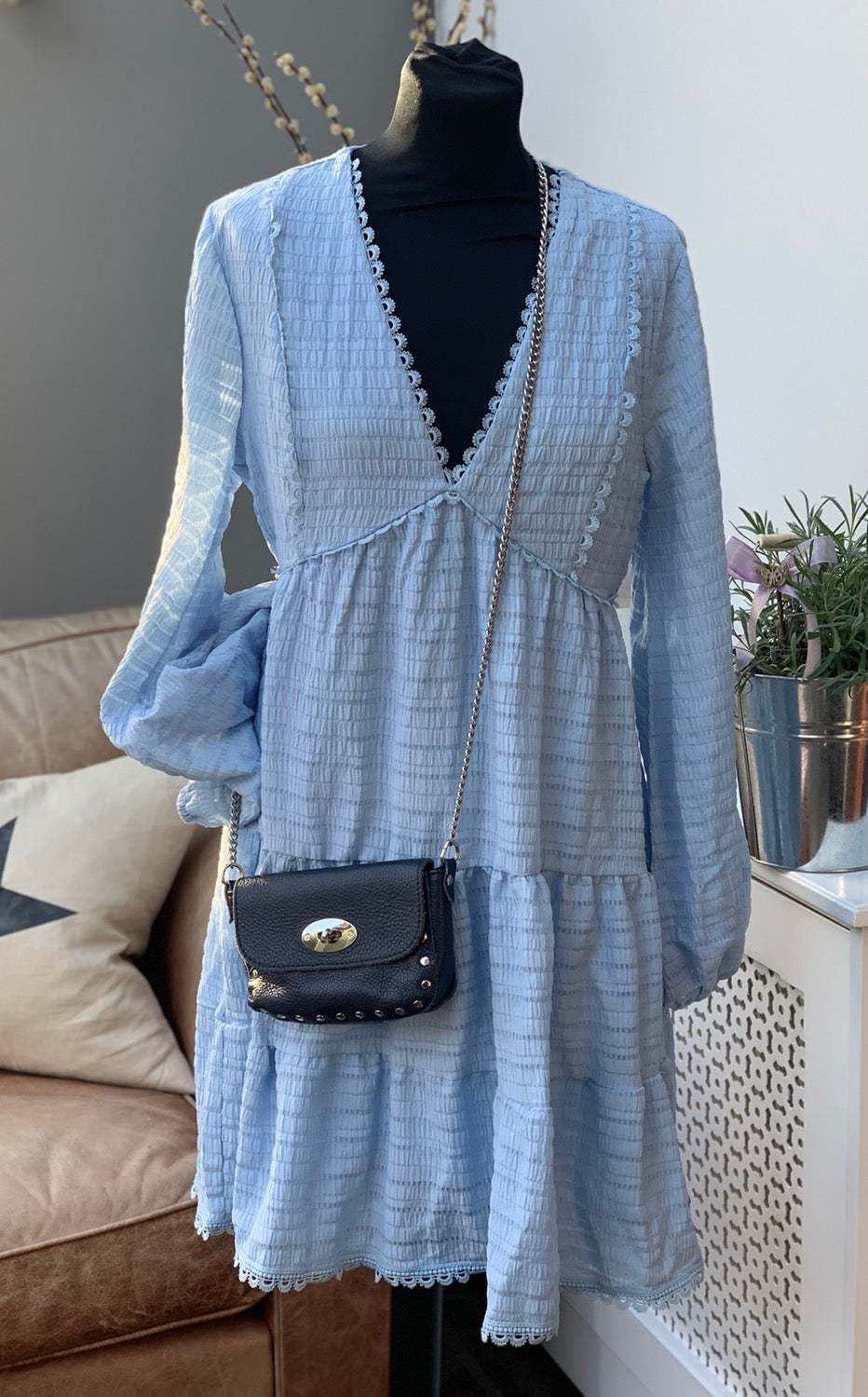 Berry Leather Bag with Stud Detail