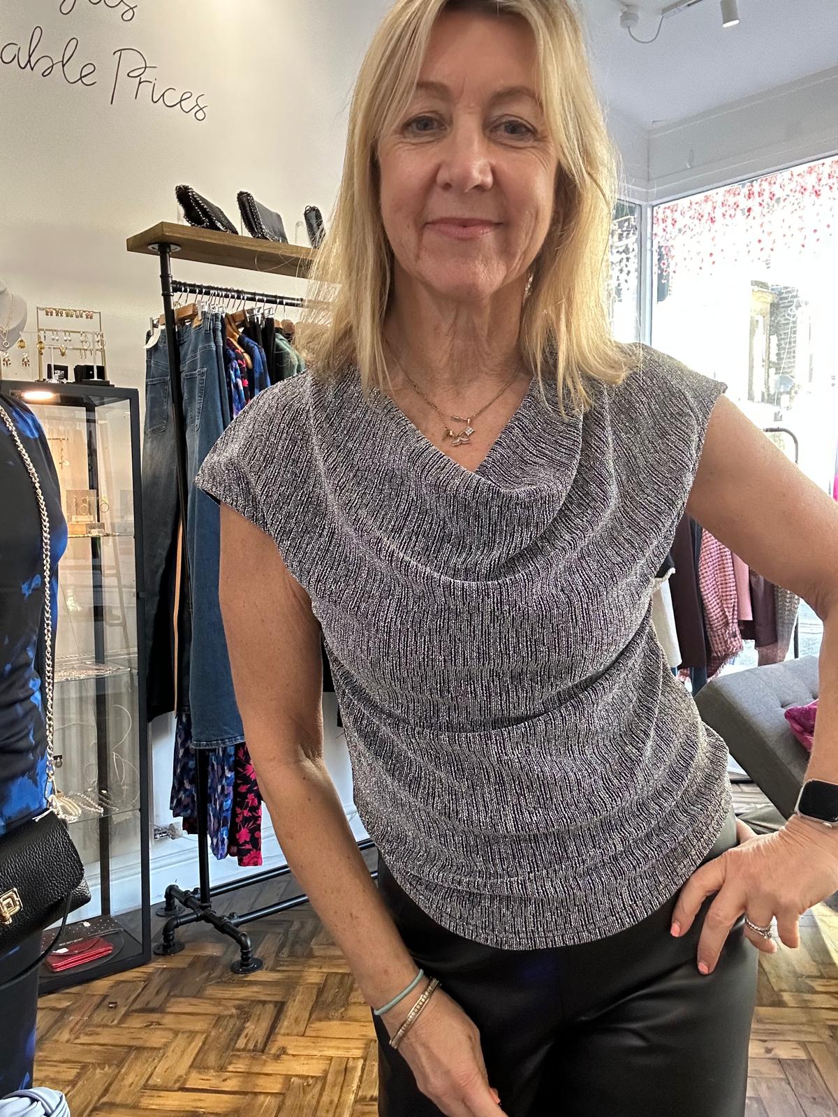 B Young Silver Cowl Neck Top
