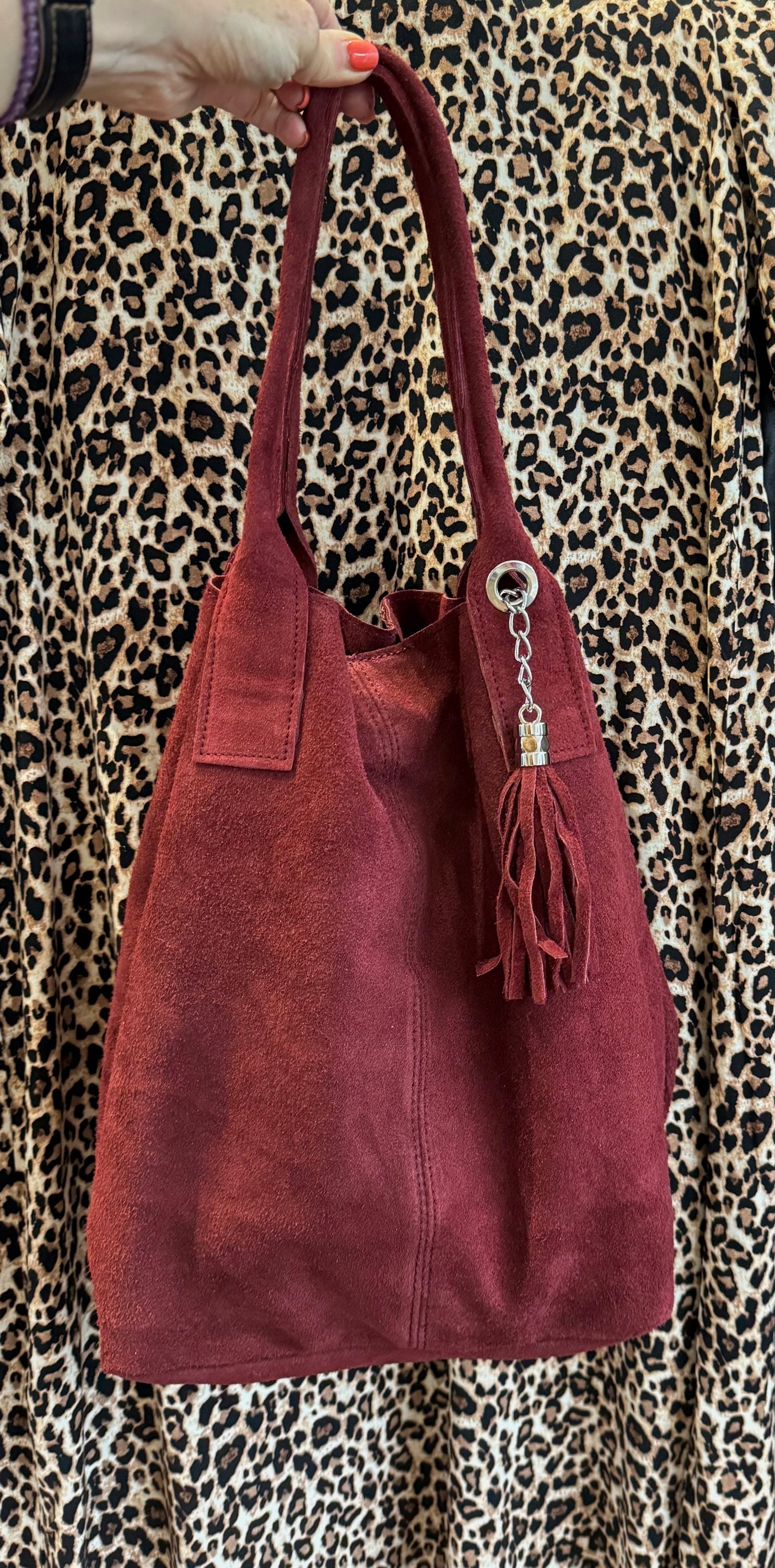 Suede Tote Bag with Purse & Tassel