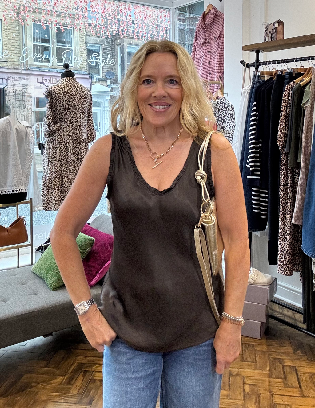Maria Satin Frill Edge Vest Top