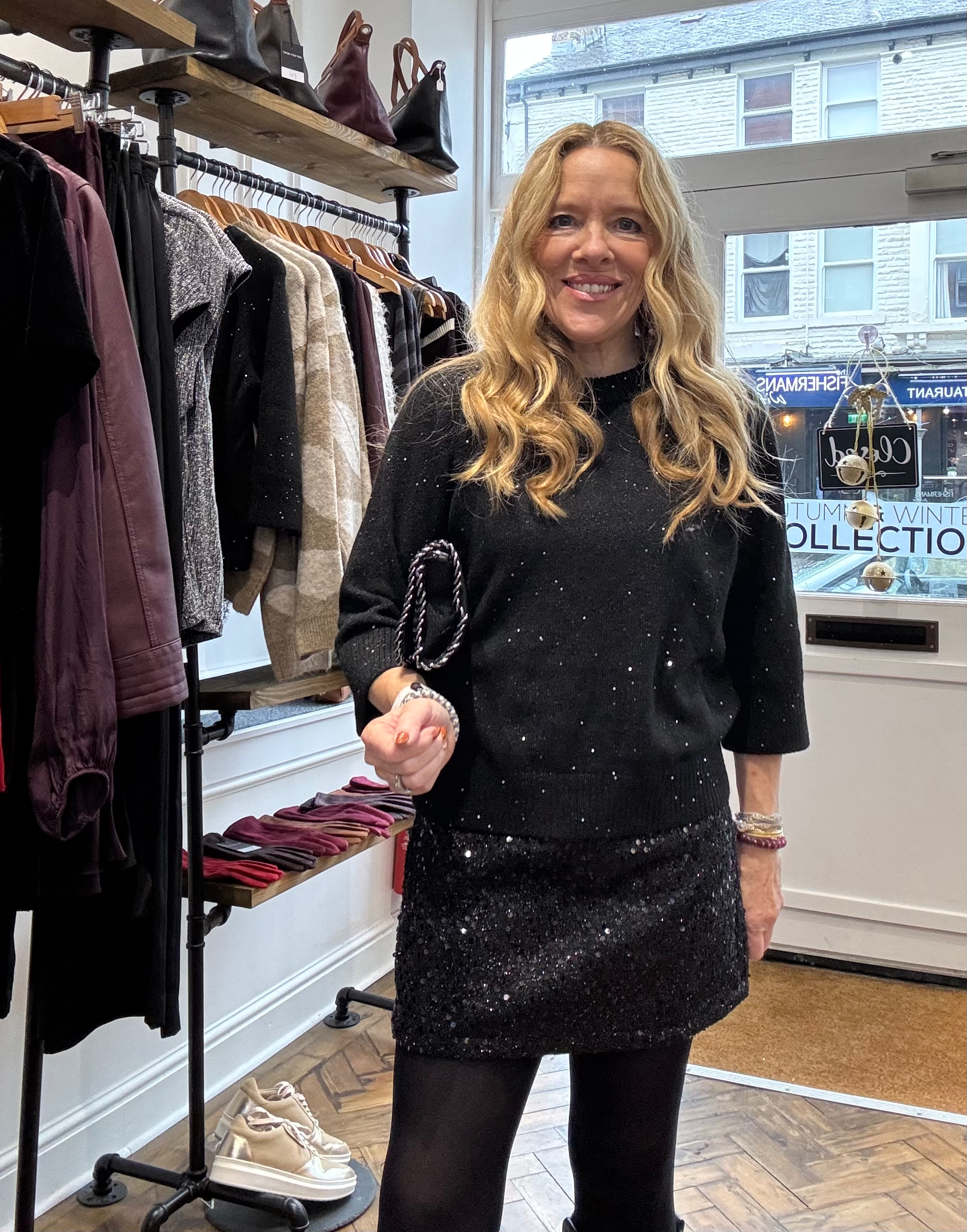 Mimi Black Sequin Mini Skirt & Belt