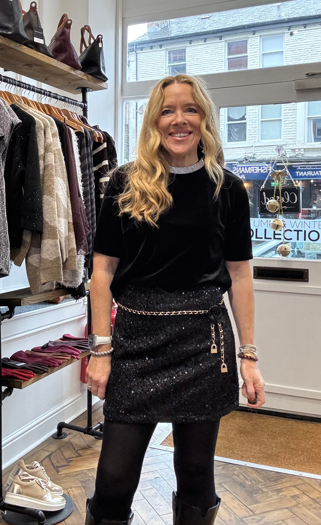 Mimi Black Sequin Mini Skirt & Belt