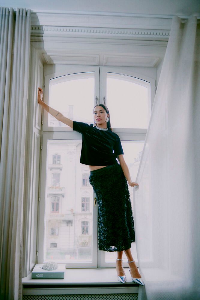 B Young Diamante Trim Velvet Top image 6