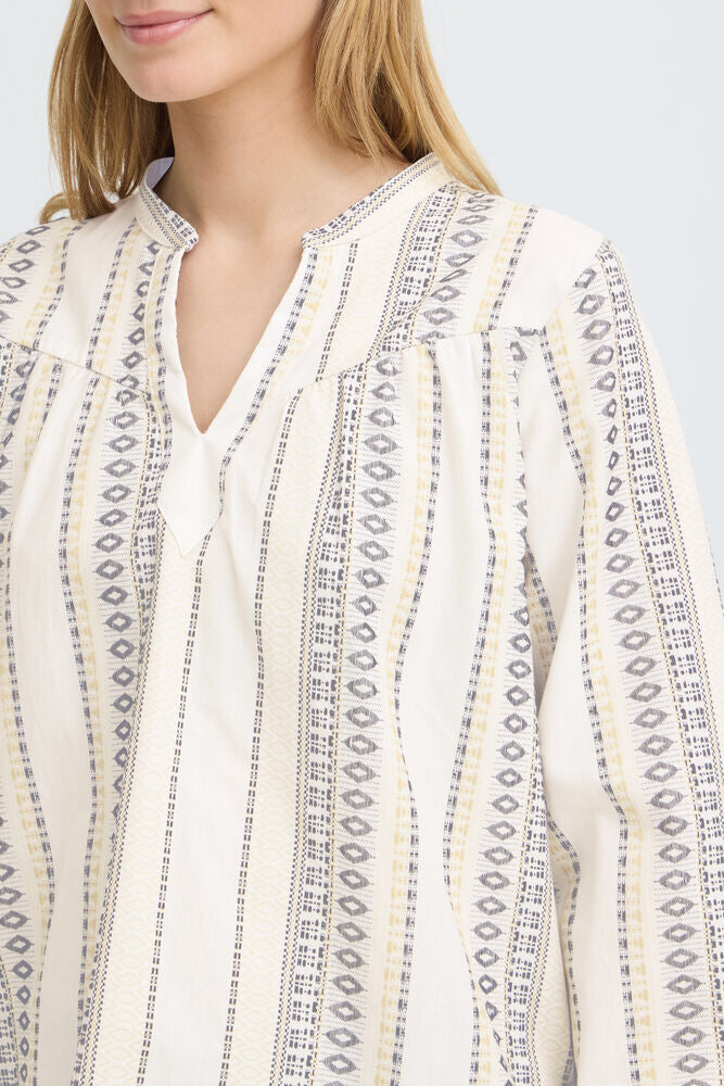 Pulz Ditte Cream Stitch Detail Cotton Top image 1