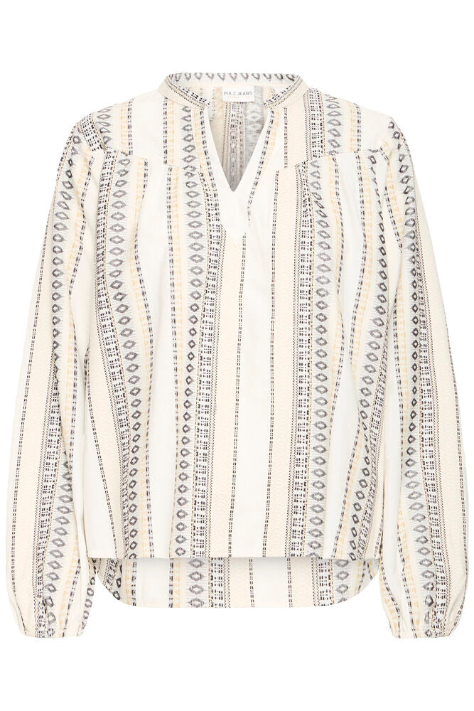 Pulz Ditte Cream Stitch Detail Cotton Top image 4