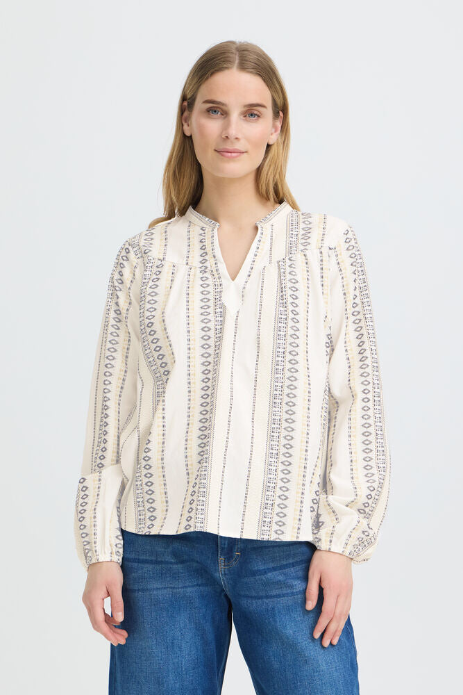 Pulz Ditte Cream Stitch Detail Cotton Top image 2
