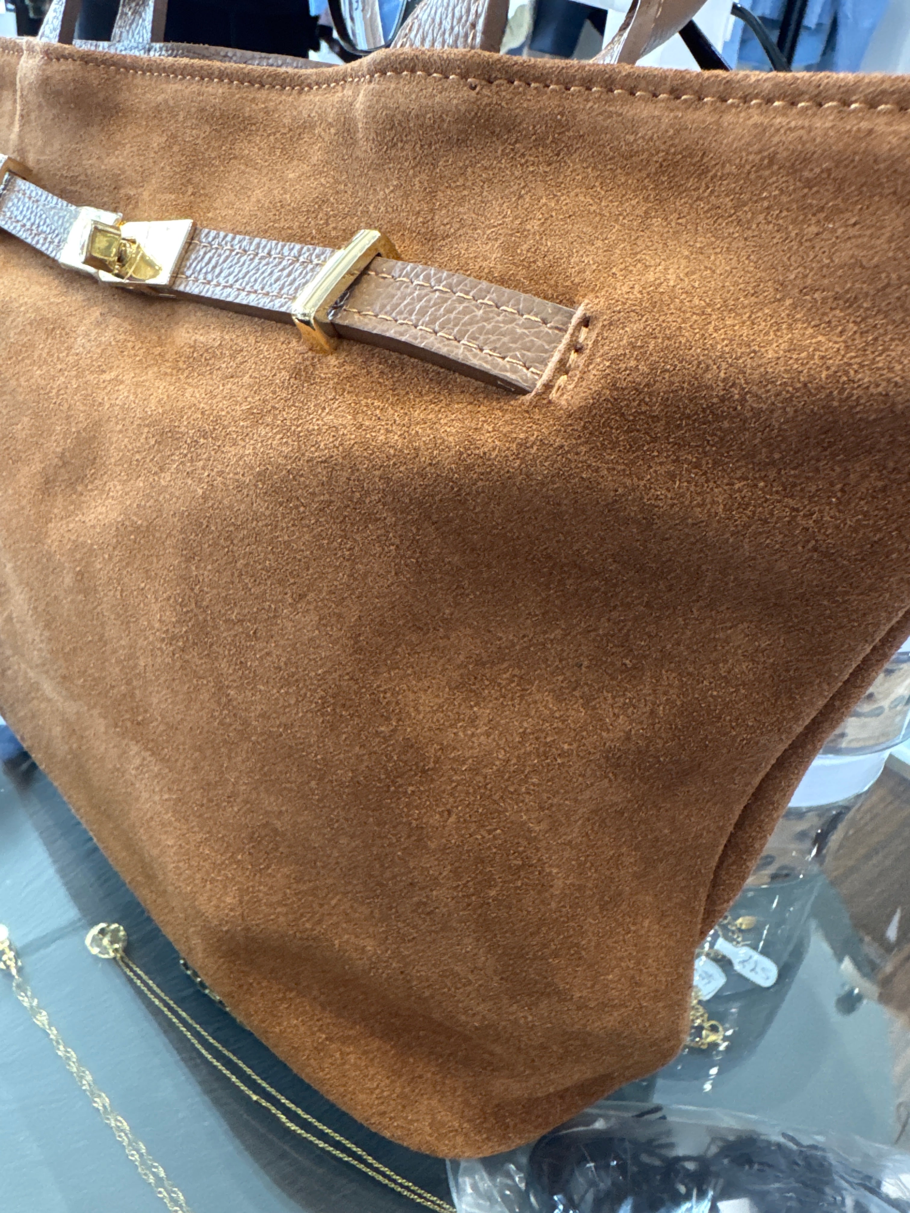 Henry Suede Leather Bag with Gold Clasp